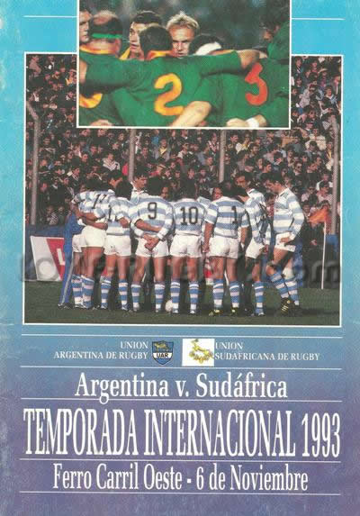 1993 Argentina v South Africa  Rugby Programme